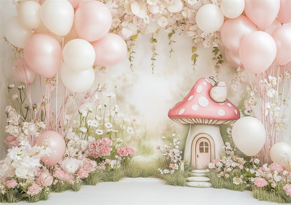 Avezano Pink Mushroom Balloon 2 pcs Set Backdrop