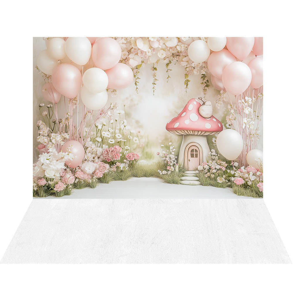 Avezano Pink Mushroom Balloon 2 pcs Set Backdrop