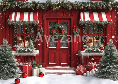 Toile de fond pour photographie de sapin de Noël blanc et de cadeaux d'Avezano