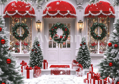Avezano White Mansion Christmas Photography Backdrop