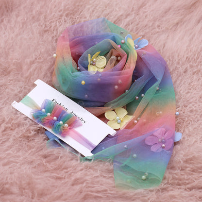 Avezano Newborn Chiffon Wrap With Pearl Headpiece Photography Prop Set