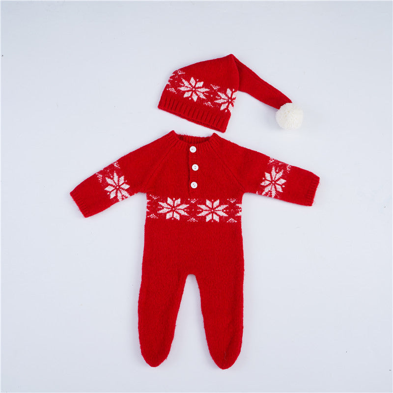 Avezano Newborn Christmas Mohair Hat Romper Set Photoshoot Prop