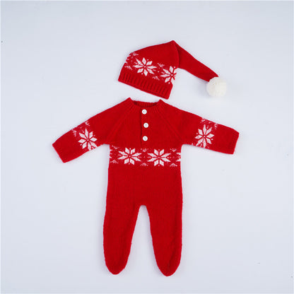 Avezano Newborn Christmas Mohair Hat Romper Set Photoshoot Prop