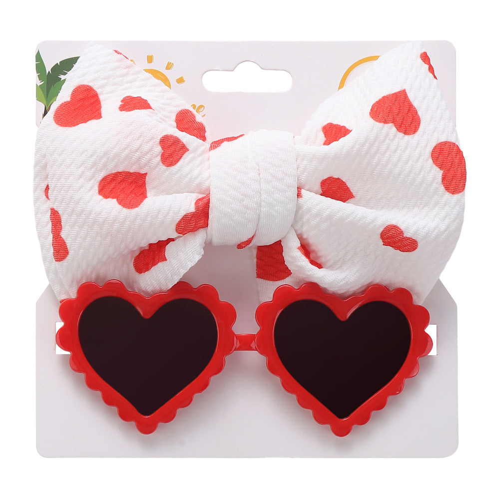 Avezano Kids Heart Sunglasses Bow Headband Set
