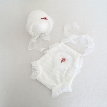 Avezano Newborn Photography Outfit White Tulle Romper and Floral Bonnet Set