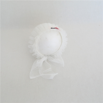 Avezano Newborn Photography Outfit White Tulle Romper and Floral Bonnet Set