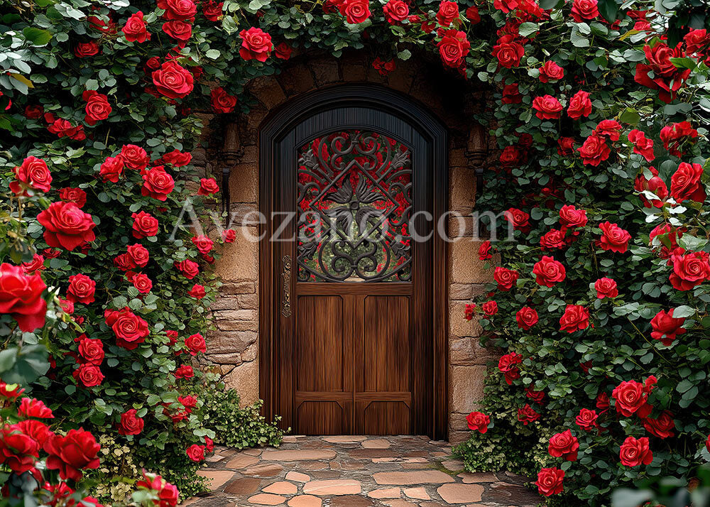 Avezano Valentine's Day Red Rose at the Door Photography Backdrop