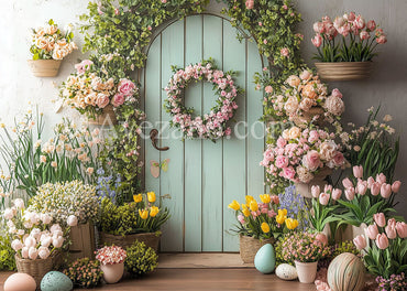 Toile de fond pour photographie de printemps, de roses et de tulipes de Pâques à Avezano