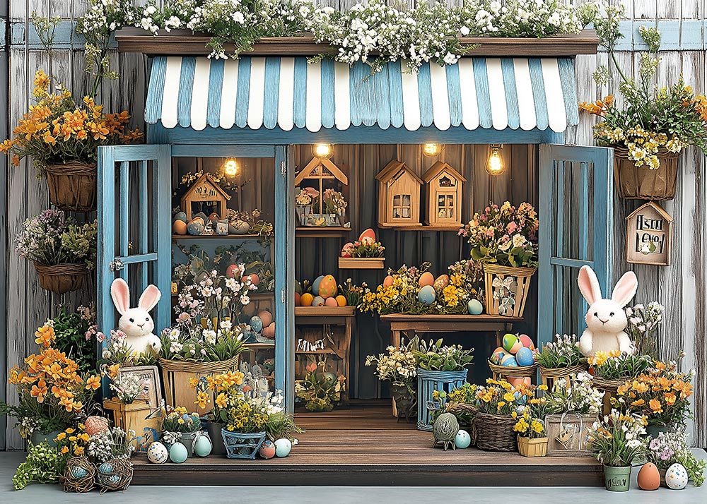 Avezano Spring Easter Blue Flower Shop Photography Backdrop