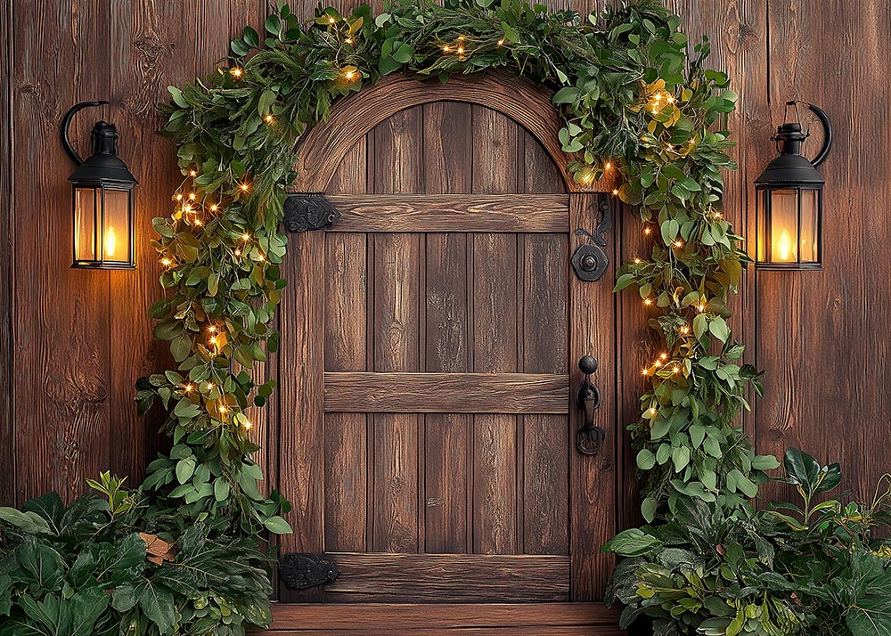 Avezano Spring Wooden Doors and Vines Arch Photography Backdrop