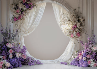 Avezano Purple Floral Arch Curtain 2 pcs Set Backdrop