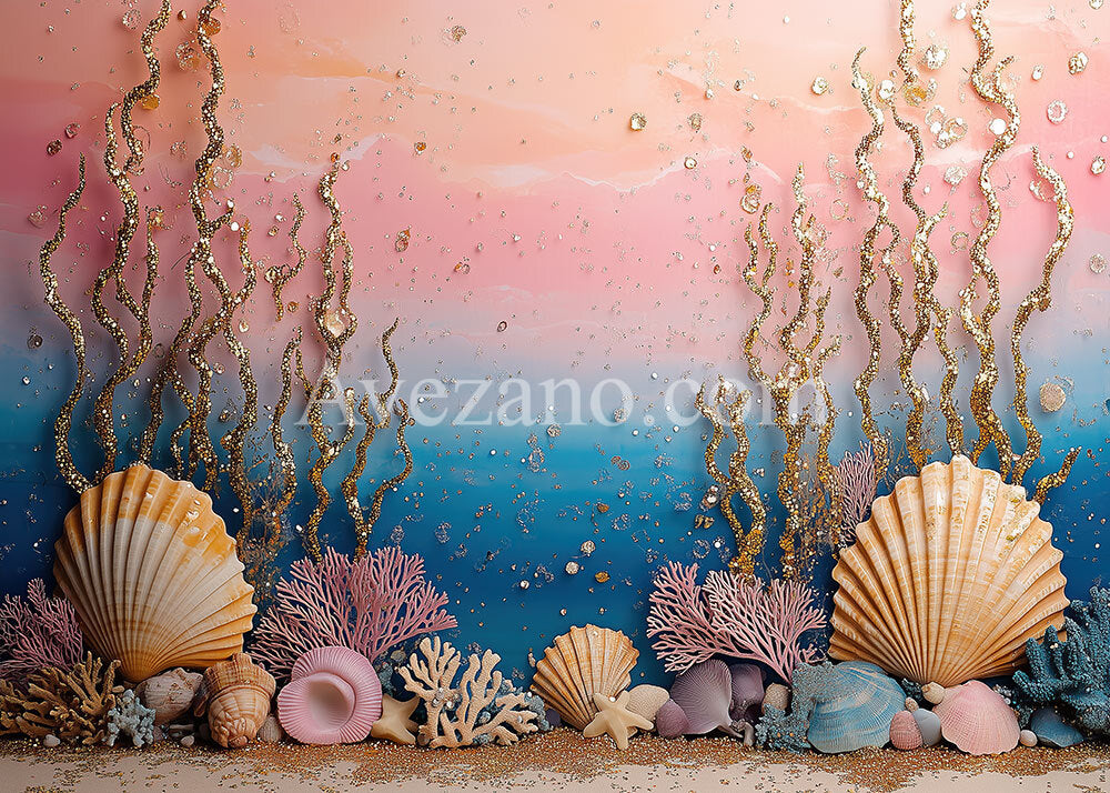 Shell Cloth Backdrop Avezano Summer Shells and Corals Photography Backdrop