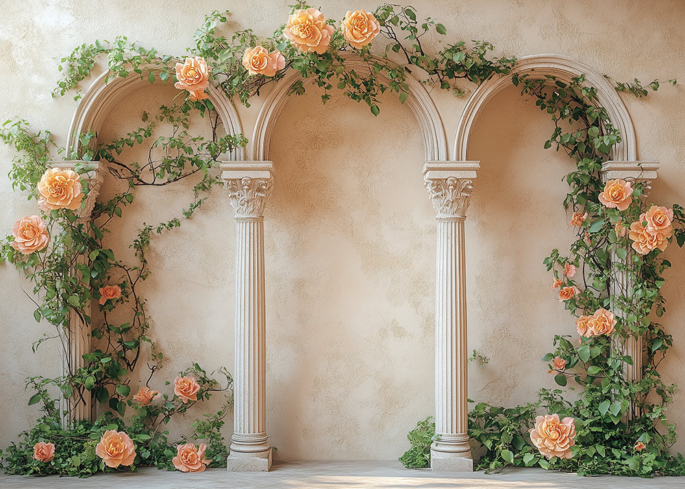 Avezano Peach Rose Column Arch 2 pcs Set Backdrop
