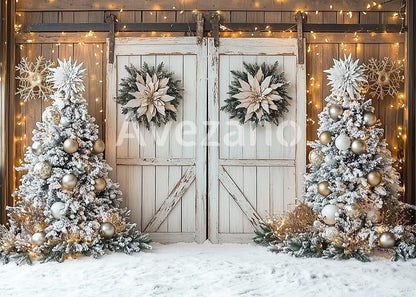 Avezano Noël Hiver Cabine Neige 2 pièces Toile de fond