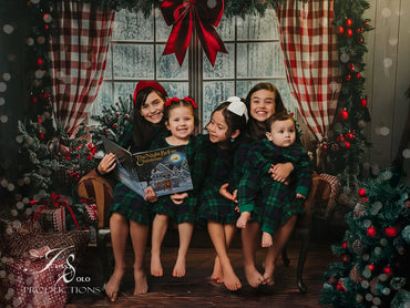 Avezano Red Checked Curtain Christmas Window Photography Backdrop