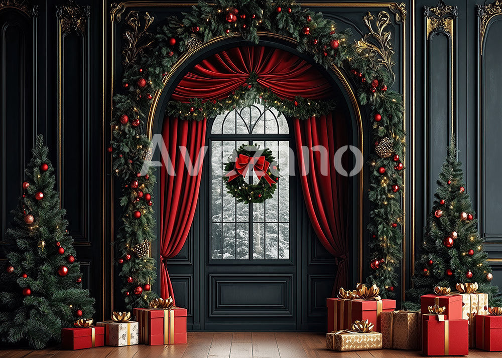 Arbre de Noël enneigé et lumières d'Avezano - Toile de fond pour photographie