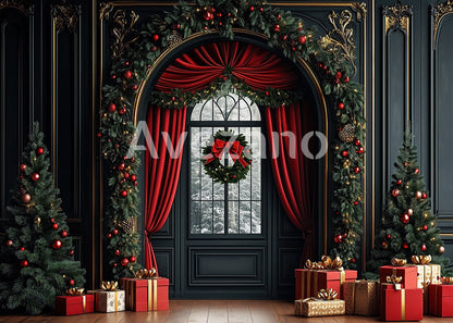 Arbre de Noël enneigé et lumières d'Avezano - Toile de fond pour photographie