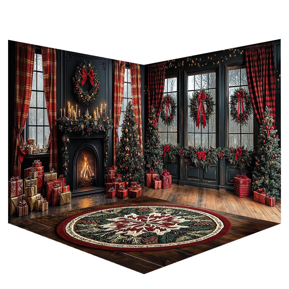 Arbre de Noël enneigé et lumières d'Avezano - Toile de fond pour photographie