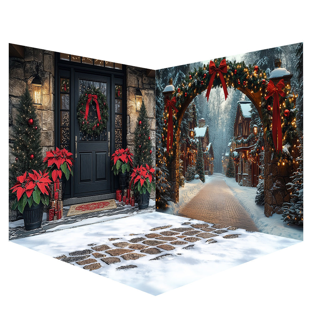 Avezano Snow on Christmas Street Photography Backdrop Scene Room Set