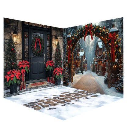 Avezano Snow on Christmas Street Photography Backdrop Scene Room Set
