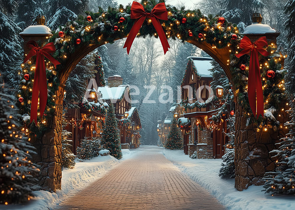 Avezano Snow on Christmas Street Photography Backdrop Scene Room Set