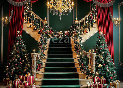 Toile de fond pour photographie de sapin de Noël blanc et de cadeaux d'Avezano