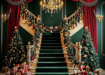 Avezano Christmas Staircase Decoration Photography Backdrop Scene Room Set