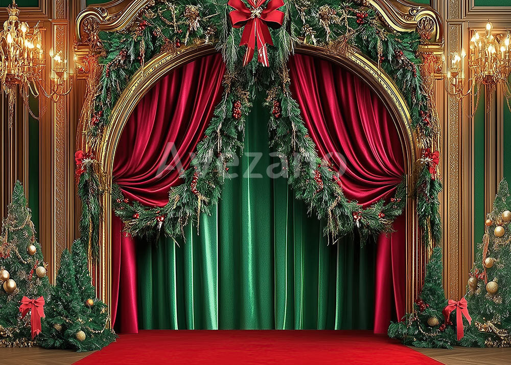 Avezano Red Curtain Arch Christmas Stage Photography Backdrop