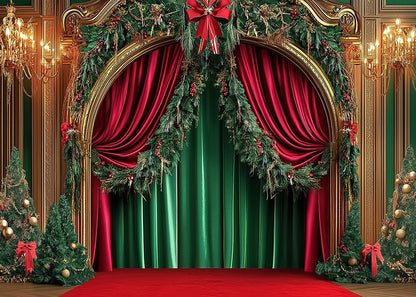 Avezano Christmas Bow-shaped Archway and Curtains Photography Backdrop Scene Room Set