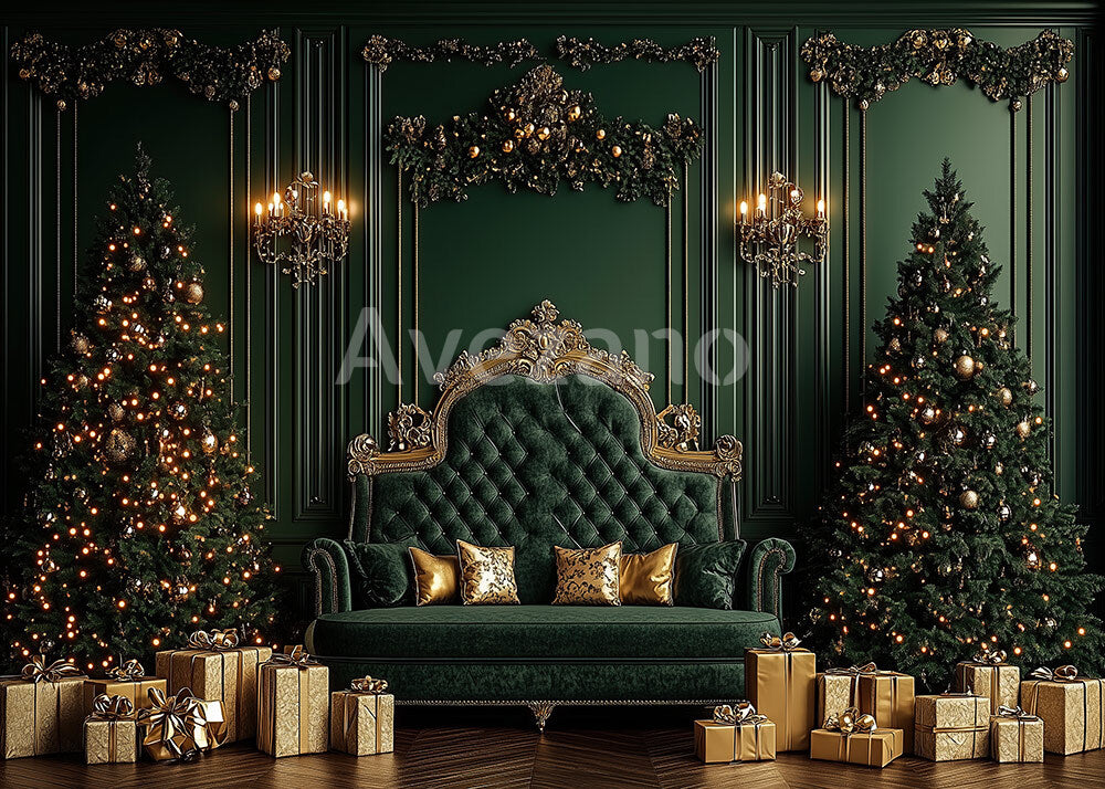 Avezano Luxurious Green Sofa Christmas Photography Backdrop