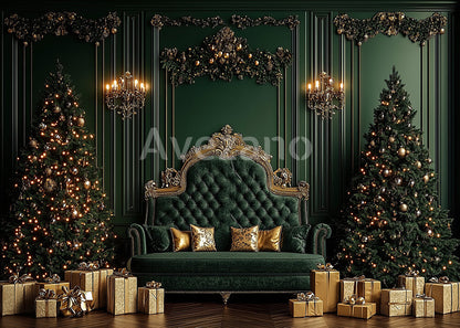Avezano Luxurious Green Sofa Christmas Photography Backdrop