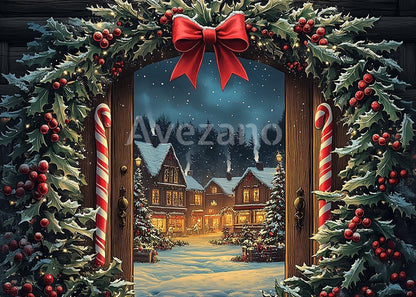 Toile de fond pour photographie de sapin de Noël blanc et de cadeaux d'Avezano