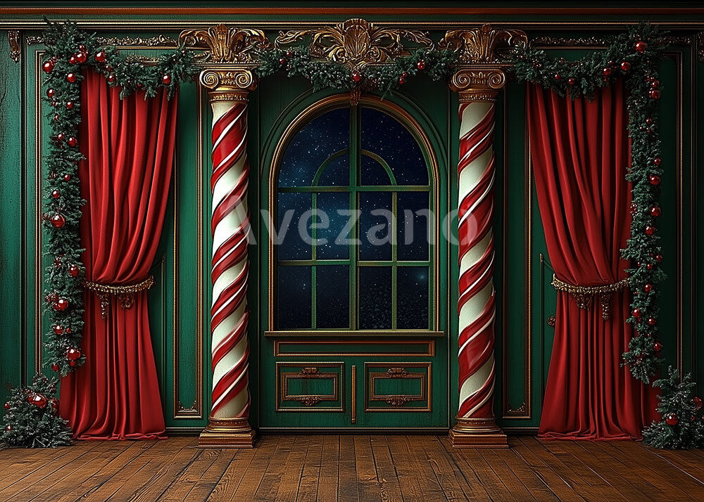 Avezano Candy Cane Pillar Christmas Window Photography Backdrop