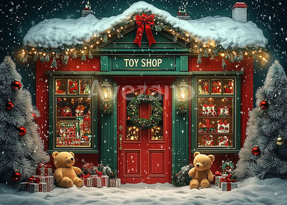 Avezano Snowy Toy Shop Christmas Photography Backdrop