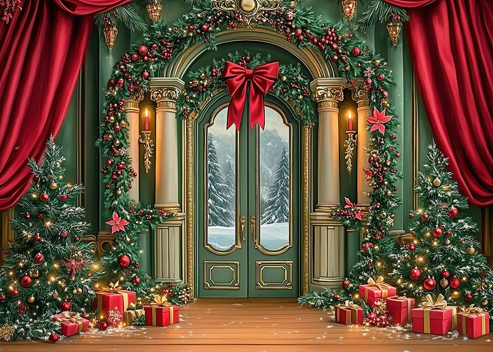 Avezano Noël Hiver Cabine Neige 2 pièces Toile de fond