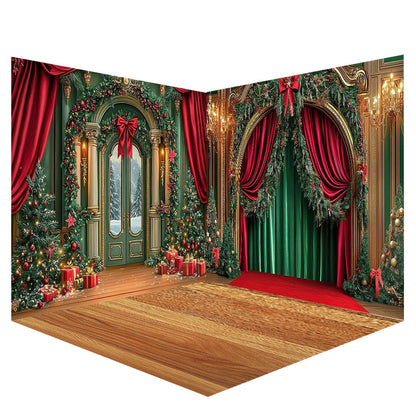 Avezano Christmas Bow-shaped Archway and Curtains Photography Backdrop Scene Room Set