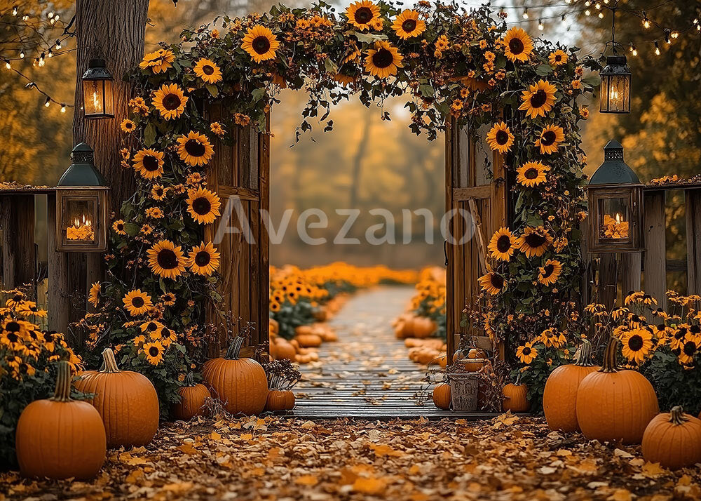 Avezano Sunflower Pumpkin Autumn Arch Photography Backdrop