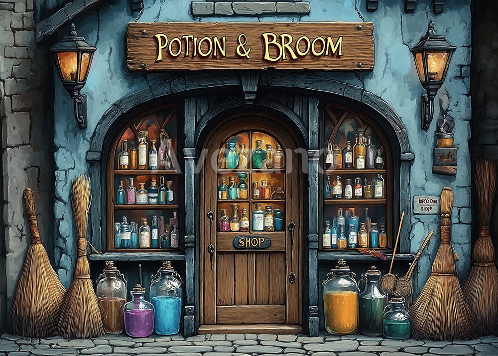 Avezano Potion and Broom Shop Photography Backdrop