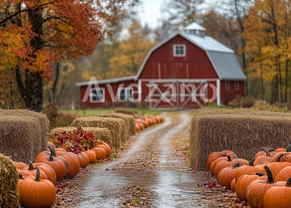 Avezano Autumn Farm Pumpkin Hay Photography Backdrop