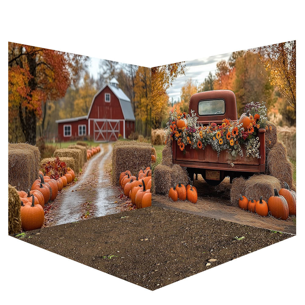 Avezano Autumn Red Truck Photography Backdrop Scene Room Set