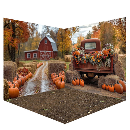 Avezano Autumn Red Truck Photography Backdrop Scene Room Set