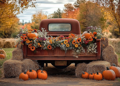 Avezano Autumn Red Truck Photography Backdrop Scene Room Set