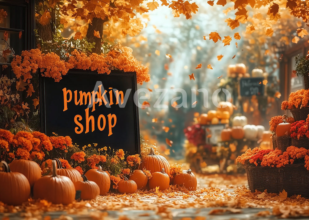 Avezano Pumpkin Shop Autumn Street Photography Backdrop