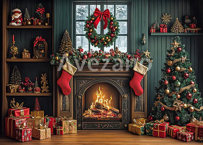 Avezano Noël Hiver Cabine Neige 2 pièces Toile de fond