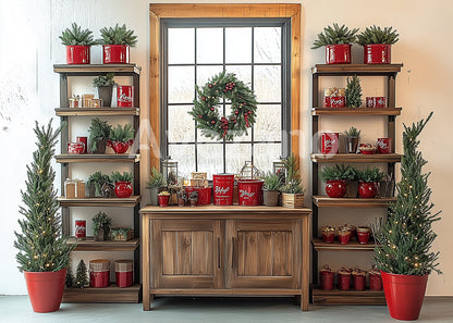 Toile de fond pour photographie de sapin de Noël blanc et de cadeaux d'Avezano