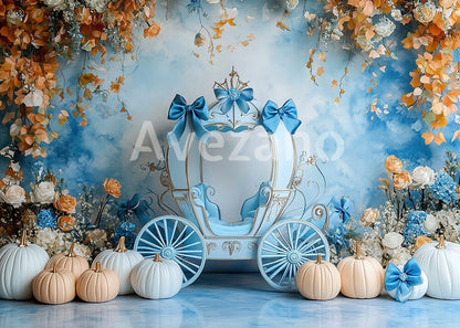 Avezano Blue Carriage Floral Autumn Photography Backdrop