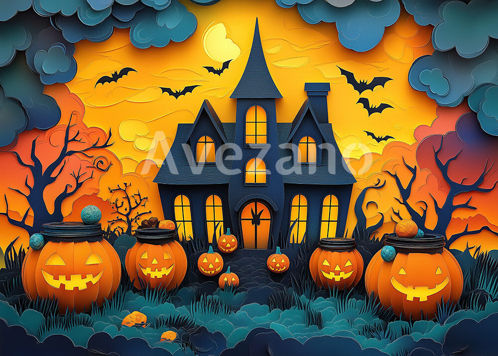Avezano Moonlit Haunted House Halloween Backdrop for Photography