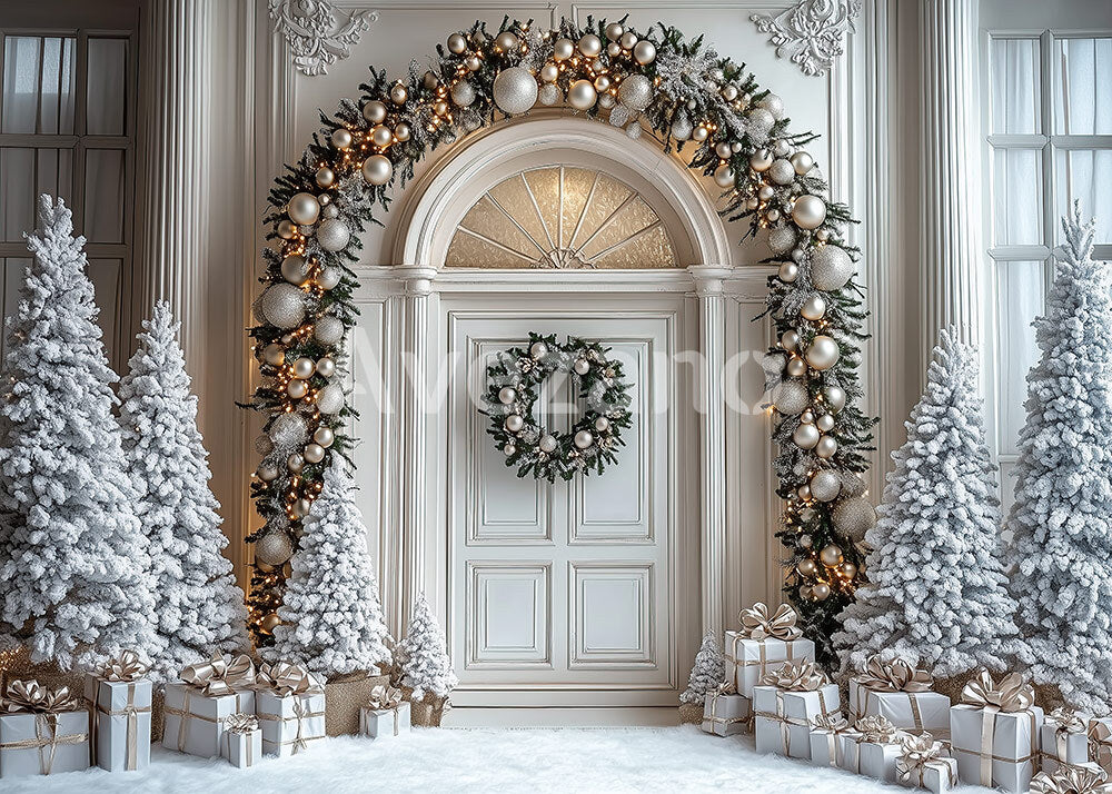 Avezano White Christmas Decor Door Photography Backdrop