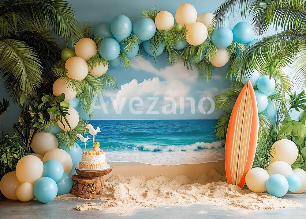 Avezano Summer Beach Balloon Arch Surfboard Photography Backdrop