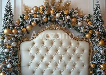 Toile de fond pour photographie de sapin de Noël blanc et de cadeaux d'Avezano